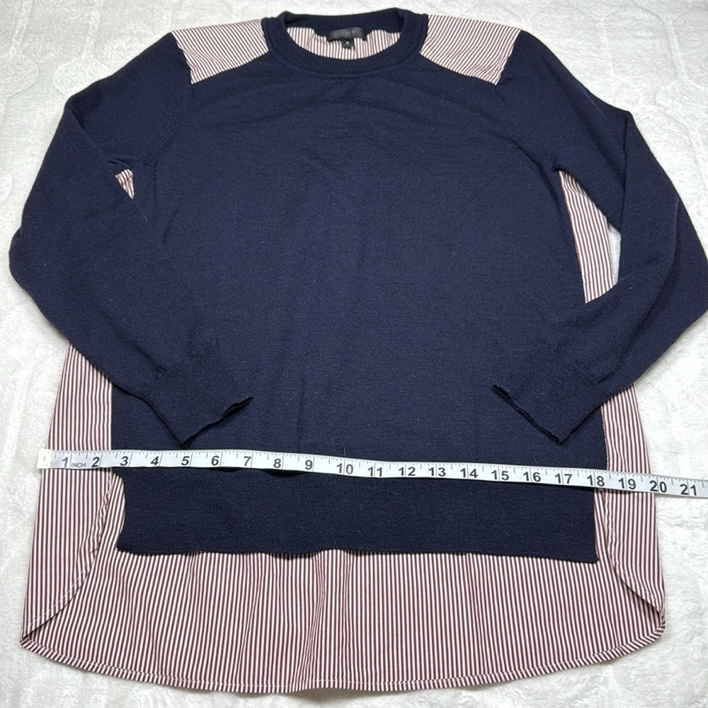 J Crew Womens Navy Pink Mixed Media‎ Merino Wool Sweater Shirt Back M Classic - Picture 7 of 11